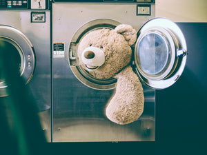 Teddy Takes a Bath (Framed Print)